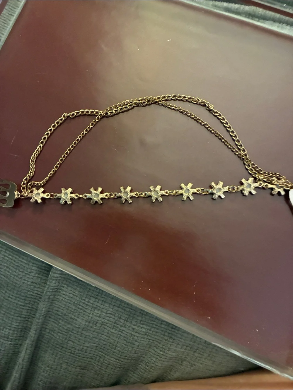 Gold Floral Double-Comb Hair Chain with Pearlescent Accents